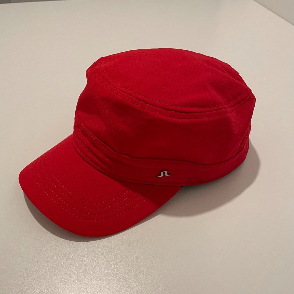 J. Lindeberg Red Cadet Military Cap Hat with Logo Size Large L